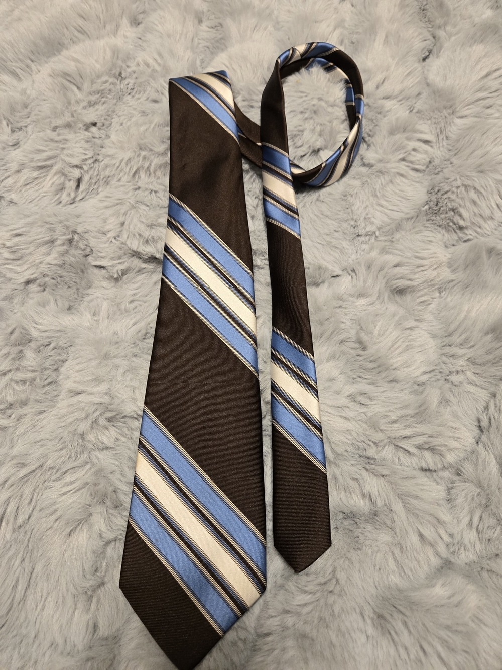 Vintage Christian Dior Cravates Striped Tie Brown Blue White